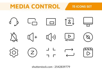 Media Control Icon Set. Sleek and intuitive audio and video playback icons are perfect for enhancing user interfaces in media apps, streaming services, and entertainment platforms.