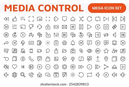 Media Control Icon Set. Sleek and intuitive audio and video playback icons are perfect for enhancing user interfaces in media apps, streaming services, and entertainment platforms.