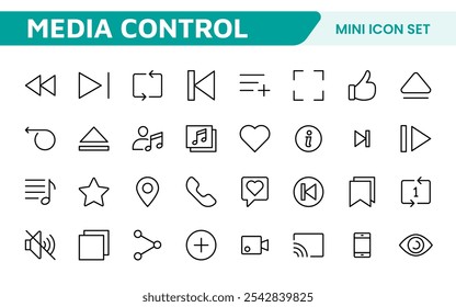 Conjunto de ícones de controle de mídia. Ícones de reprodução de áudio e vídeo elegantes e intuitivos são perfeitos para aprimorar as interfaces do usuário em aplicativos de mídia, serviços de streaming e plataformas de entretenimento.
