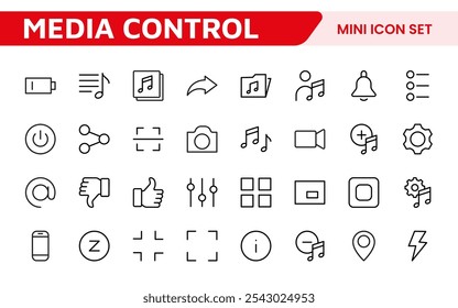 Media Control Icon Set. Sleek and intuitive audio and video playback icons are perfect for enhancing user interfaces in media apps, streaming services, and entertainment platforms.