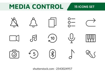 Media Control Icon Set. Sleek and intuitive audio and video playback icons are perfect for enhancing user interfaces in media apps, streaming services, and entertainment platforms.