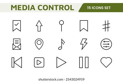 Media Control Icon Set. Sleek and intuitive audio and video playback icons are perfect for enhancing user interfaces in media apps, streaming services, and entertainment platforms.