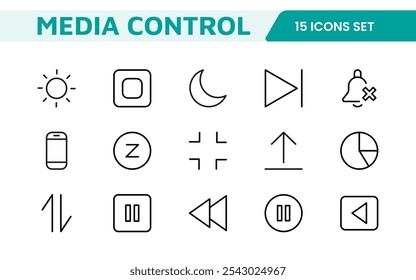 Media Control Icon Set. Sleek and intuitive audio and video playback icons are perfect for enhancing user interfaces in media apps, streaming services, and entertainment platforms.