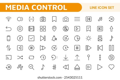 Media Control Icon Set. Sleek and intuitive audio and video playback icons are perfect for enhancing user interfaces in media apps, streaming services, and entertainment platforms.