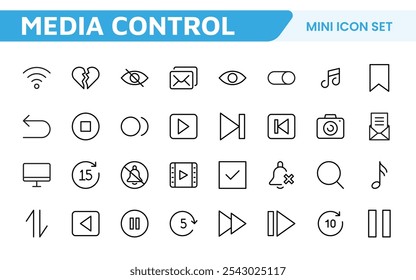Media Control Icon Set. Sleek and intuitive audio and video playback icons are perfect for enhancing user interfaces in media apps, streaming services, and entertainment platforms.