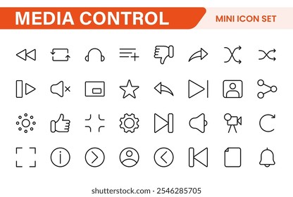 Media Control Icon Set. Sleek and intuitive audio and video playback icons are perfect for enhancing user interfaces in media apps, streaming services, and entertainment platforms.
