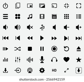 Media Control Icons Set on White Background