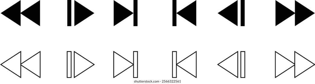 Media control icons set. Play fast next stop, forward, rewind symbols. Vector interface collection isolated on transparent background. Ui elements. Music player buttons. Video controls. Play