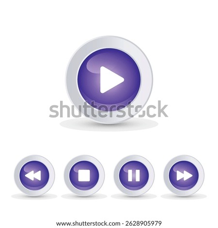 Media control icons set. Video player 3d buttons, including play, pause, stop, forward, and rewind, ideal for UI and music app design