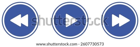 Media Control icons showing rewind, play and forward buttons in bold blue circular styles for clean video and audio interface navigation.