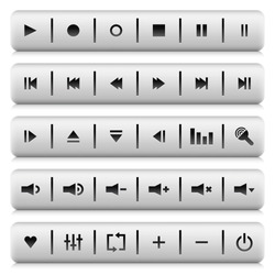 Media Control Web 2.0 Buttons Navigation Panel. White Stone Rounded Rectangle Shapes With Shadow And Reflection On White Background