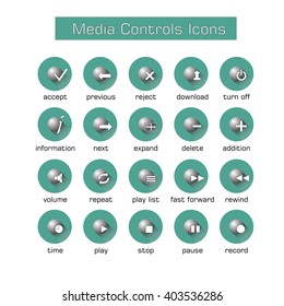 Media controls icons set with black shadows