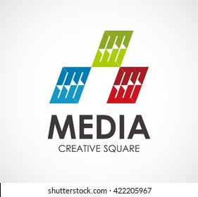 Media creative of colorful square abstract vector and logo design or template communication business icon of company identity symbol concept