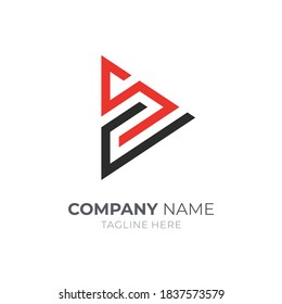 Media CS or SC monogram logo. Media Play with letter S and letter C flat logo style red and black color