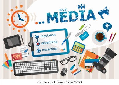 Media design concept. Typographic poster. Media concepts for web banner and printed materials.