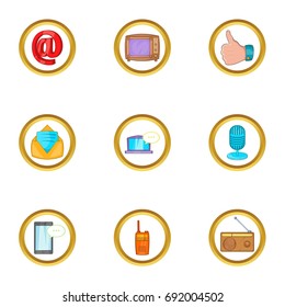 Media device icon set. Cartoon set of 9 media device vector icons for web isolated on white background