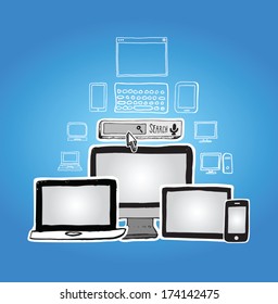 Vector de dispositivos de medios con barra de búsqueda de Internet