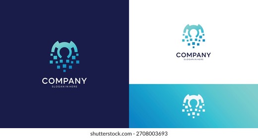 Rede de tecnologia digital de mídia, solução moderna, design de logotipo vetorial