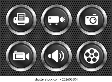 Media and Digital Technology on Black Round Buttons