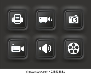 Media and Digital Technology on Black  Bevel Square Buttons