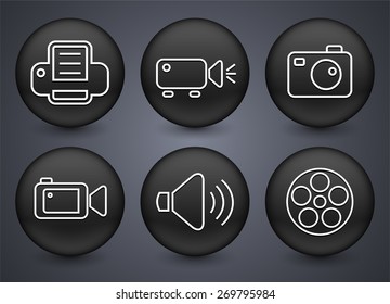 Media and Digital Technology on Black Round Buttons