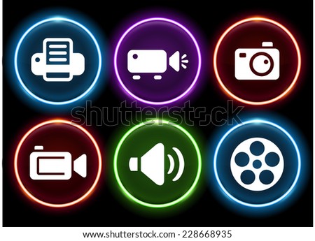 Media and Digital Technology on Glow Round Buttons