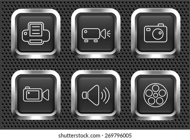 Media and Digital Technology on Silver Square Buttons