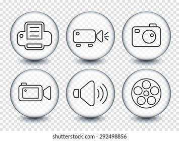 Media and Digital Technology on Transparent Round Buttons