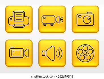 Media and Digital Technology on Yellow Square Buttons