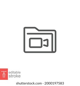 Media Documents or video property files icon. Multimedia recording directory. record album gallery. Folder and film projector. Editable stroke Vector illustration. Design on white background. EPS 10