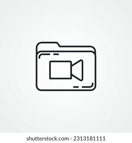 Icono de documentos de medios o archivos de propiedades de vídeo. con el icono de línea de archivos de vídeo.