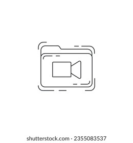 Media Documents or video property files icon. folder with video files thin line icon.