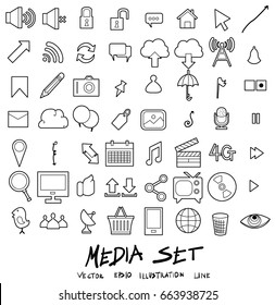 Media Doodle line icon vector set