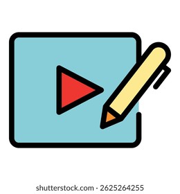 Media edit icon. Outline media edit vector icon color flat isolated