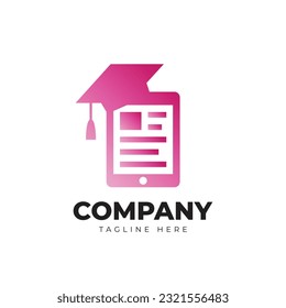 Media Education Logo technology Digital school book online and graduation hat . E-book or e-reader soft icon. On-line education