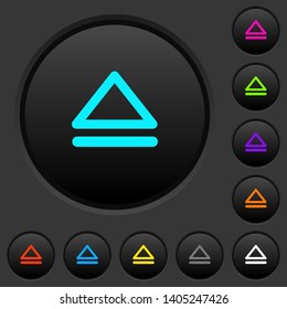 Media eject dark push buttons with vivid color icons on dark grey background