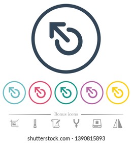 Media eject flat color icons in round outlines. 6 bonus icons included.