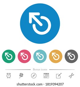Media eject flat white icons on round color backgrounds. 6 bonus icons included.