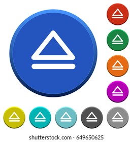 Media eject round color beveled buttons with smooth surfaces and flat white icons