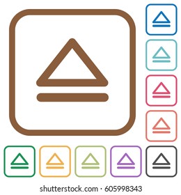 Media eject simple icons in color rounded square frames on white background