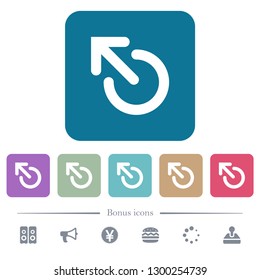 Media eject white flat icons on color rounded square backgrounds. 6 bonus icons included