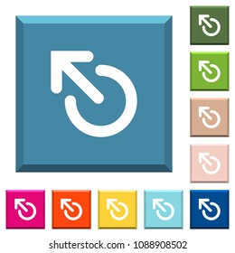 Media eject white icons on edged square buttons in various trendy colors