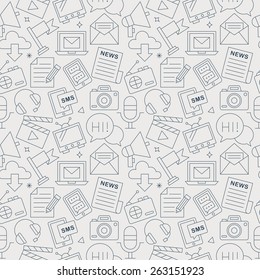 Media electronic line icon pattern set