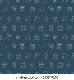 Media electronic line icon pattern set