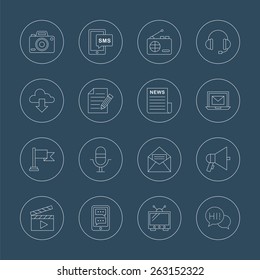 Media electronic line icon set