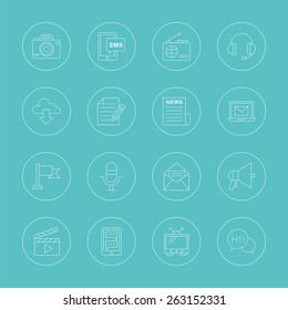Media electronic line icon set