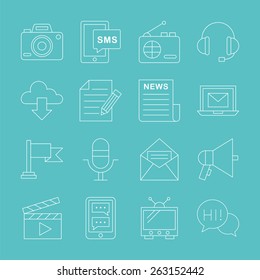 Media electronic line icon set