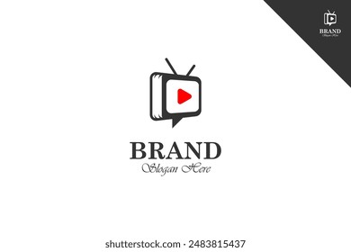 Media electronic modern logotype. Entertainment brand identity design template. Perfect logo for business related to cinema industry. Isolated background. Vector eps 10.