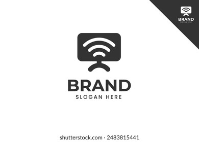Media electronic modern logotype. Entertainment brand identity design template. Perfect logo for business related to cinema industry. Isolated background. Vector eps 10.