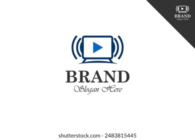 Media electronic modern logotype. Entertainment brand identity design template. Perfect logo for business related to cinema industry. Isolated background. Vector eps 10.